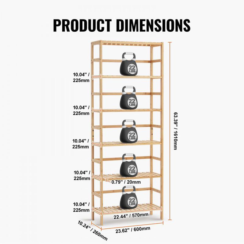 6-Tier Wicker Display Shelf, Open Bookcase Storage Rack for Living Room, Bedroom-Natural image number 2