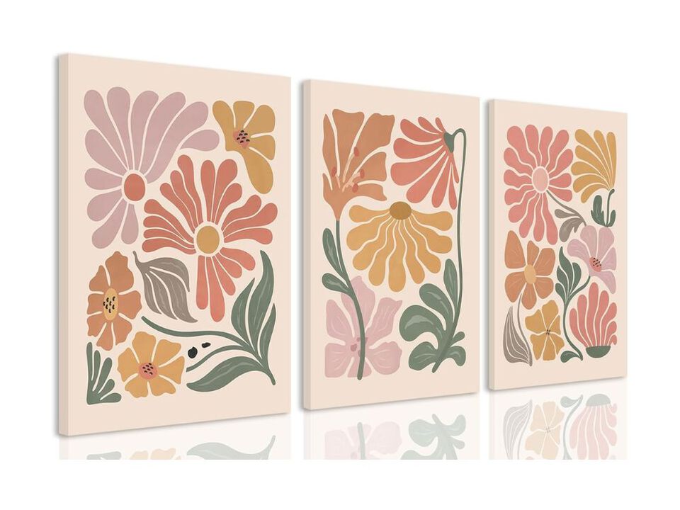 Boho Floral Canvas Wall Art 3 Piece Abstract Botanical Decor for Living Room Home