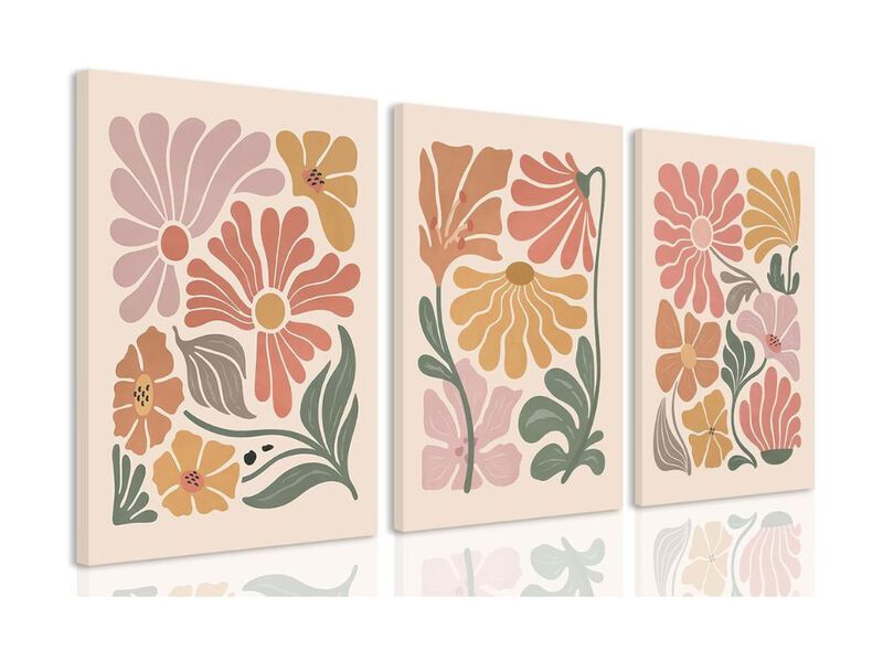 Boho Floral Canvas Wall Art 3 Piece Abstract Botanical Decor for Living Room Home image number 0