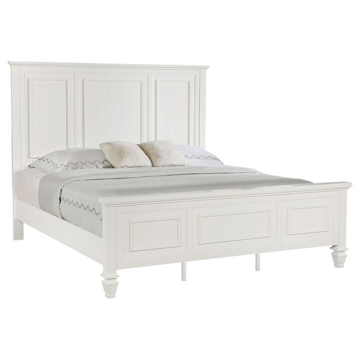 Lila King Bed, Picture Frame Panel Headboard, Farmhouse White Wood - Benzara