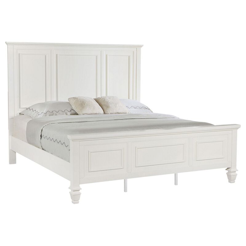 Lila King Bed, Picture Frame Panel Headboard, Farmhouse White Wood - Benzara