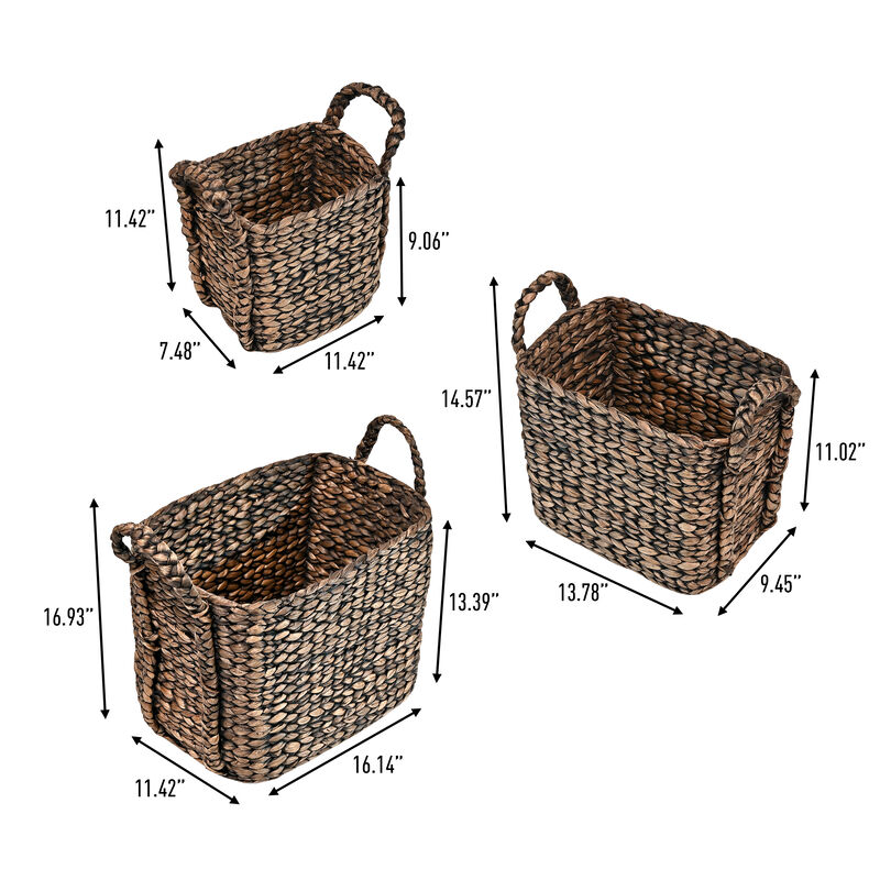 Clara Farmhouse Classic Handwoven Hyacinth Rectangle Storage Floor Baskets with Handles