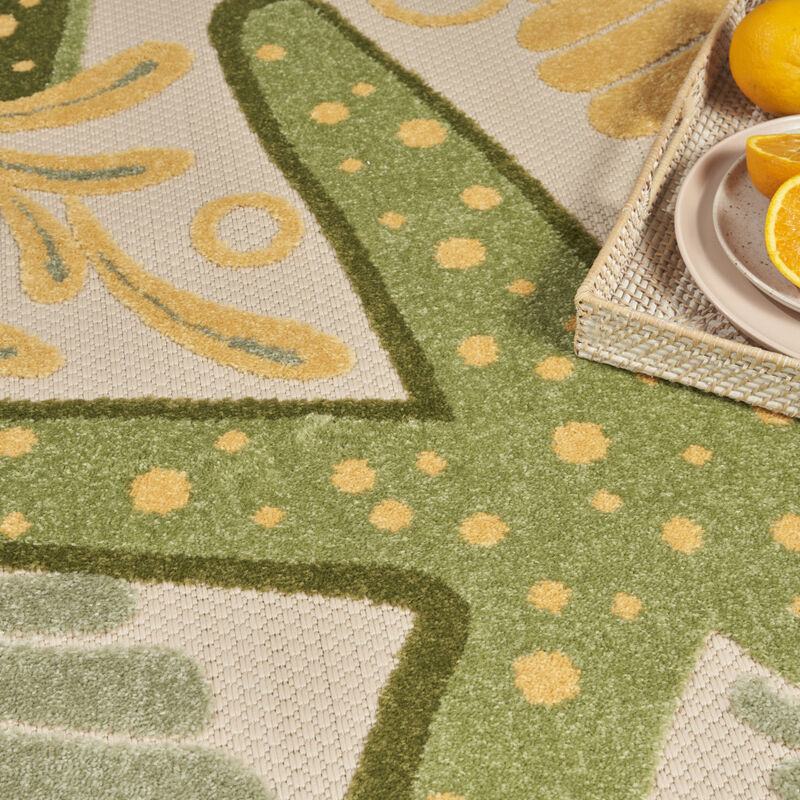 HomeRoots 8' Ivory Green And Yellow Round Starfish Indoor Outdoor Area Rug image number 4