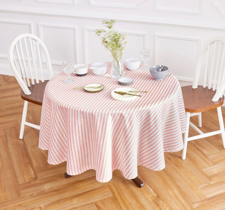 Solino Home 100% Pure Linen Round Tablecloth - Amalfi Stripe.