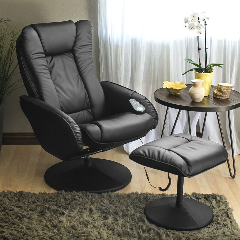 Adjustable Electric Massage Recliner with Ottoman – Faux Leather Upholstery
