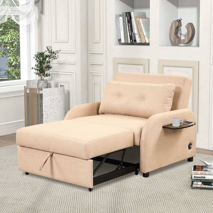 Whisen Pull Out Sofa Sleeper 3 in 1 with 2 Wing Table and USB Charge