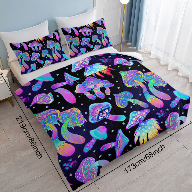 Ultra Soft 3-Piece Bedding Set, Fantasy Mushroom Duvet Cover with Dinosaur Print & 2 Shams