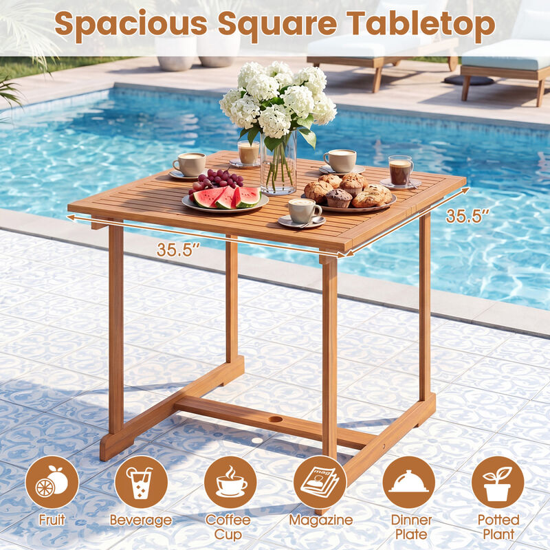 Outdoor Dining Table for 4 Acacia Wood with Umbrella Hole and Crossbar image number 4