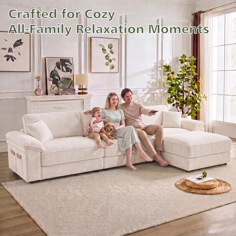 Vipbear 118" Modular L-Shaped Cloud Couch with Movable Ottoman, Chenille Sectional Sofa Living Room image number 8