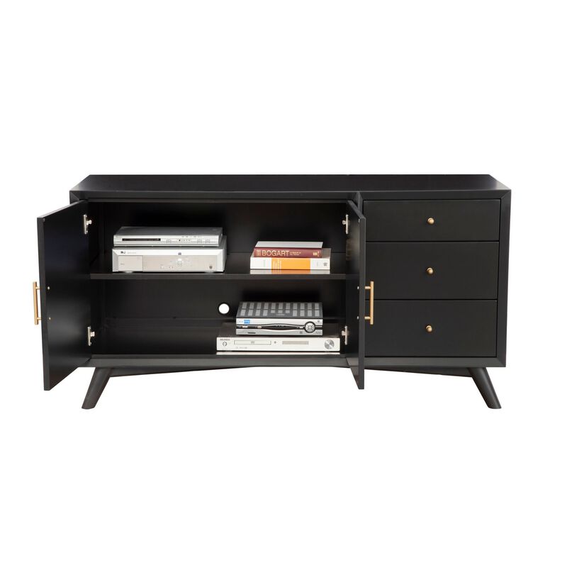 Sideboard with 3 Drawers and 2 Doors, Black - Benzara
