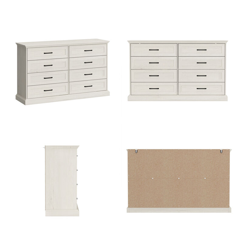 FUFU&GAGA 8-Drawer Dresser, Wide Wooden Storage Chest with Metal Handles, Large Capacity Organizer for Bedroom， (54.6" W x 33.1" H x 15.7" D),Rustic White