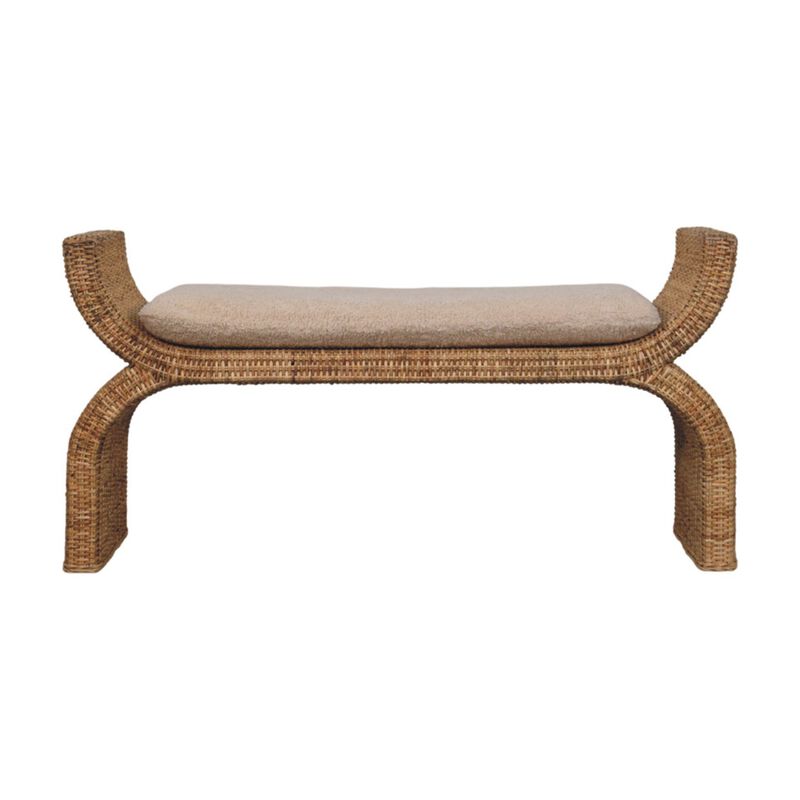 Artisan Furniture Solid Wood Rattan Weave Boucle Bench, Beige image number 0