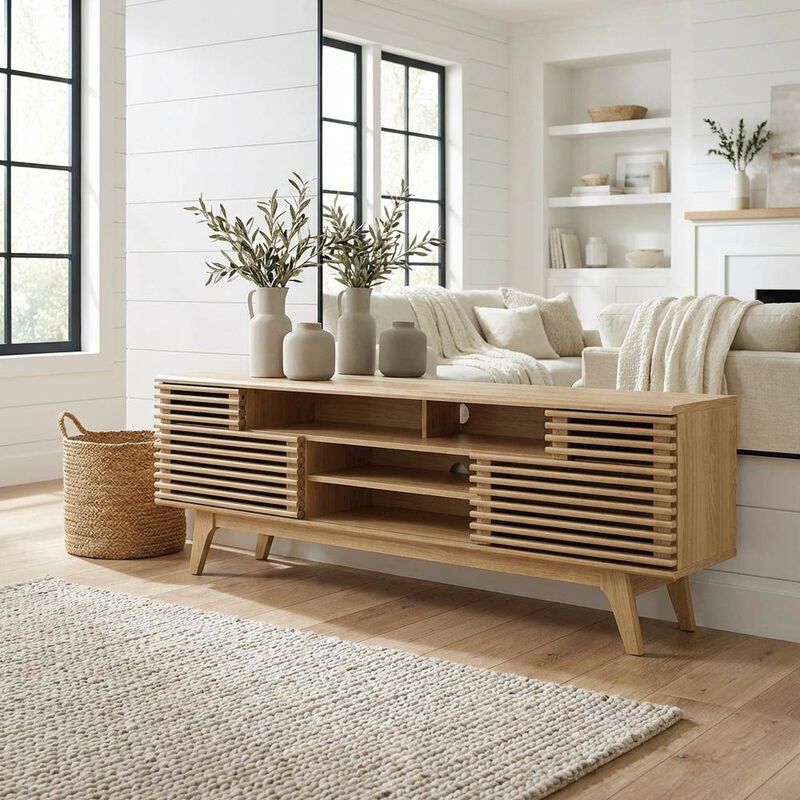 Brown Wood TV Console with Spacious Surface and Modern Design image number 3