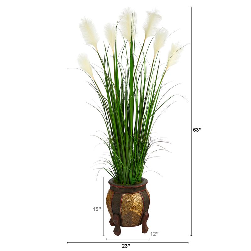 Hivvago 63" Wheat Plum Grass Artificial Plant in Decorative Planter