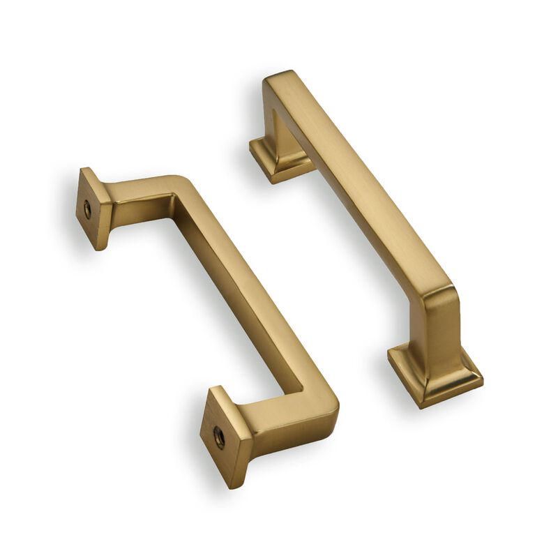 khtumeware 10 Pack Solid Brushed Brass Cabinet Pulls, 3 Inch(76mm) Hole Centers Gold Cabinet Handles Kitchen Hardware Straight B