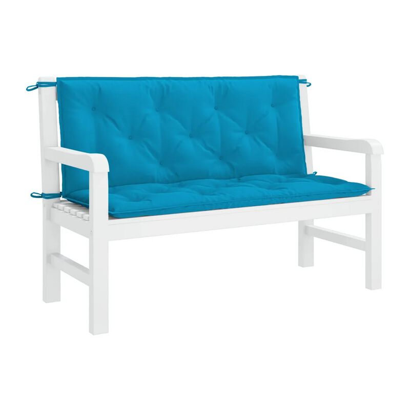 Claire Outdoor Cushion for Bench, 47 Inch Button Tufted Blue Fabric - Benzara