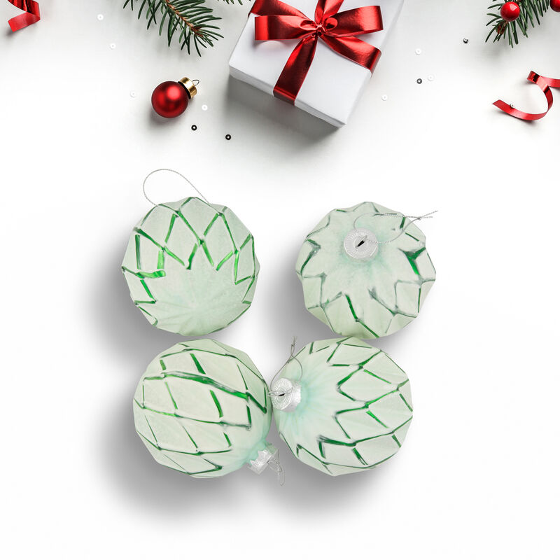4ct Emerald Green and White Matte Christmas Ball Ornaments 4" (100mm) image number 2