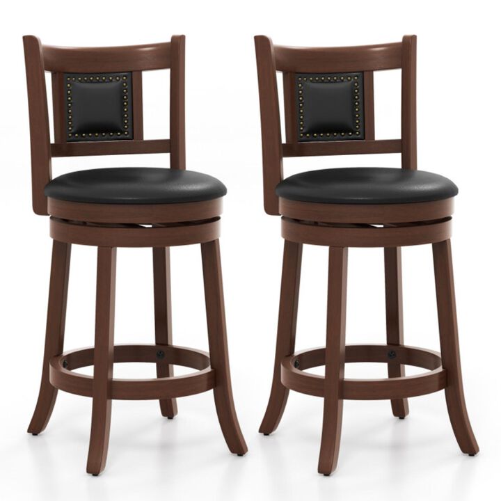 Hivvago 25.5 Inch/30.5 Inch Upholstered Bar Stools Set of 2 with Curved Backrest and Footrest