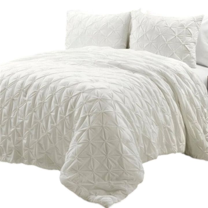 Hivvago King Size Soft Pleated Cotton 3 Piece Comforter Set White