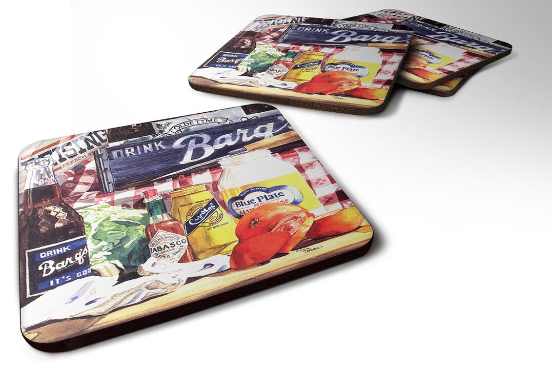 Caroline's Treasures 1013FC Blue Plate Mayonaise, Barq's and a Tomato Sandwich Foam Coasters (Set of 4), 3.5 H x 3.5 W, Multicolor