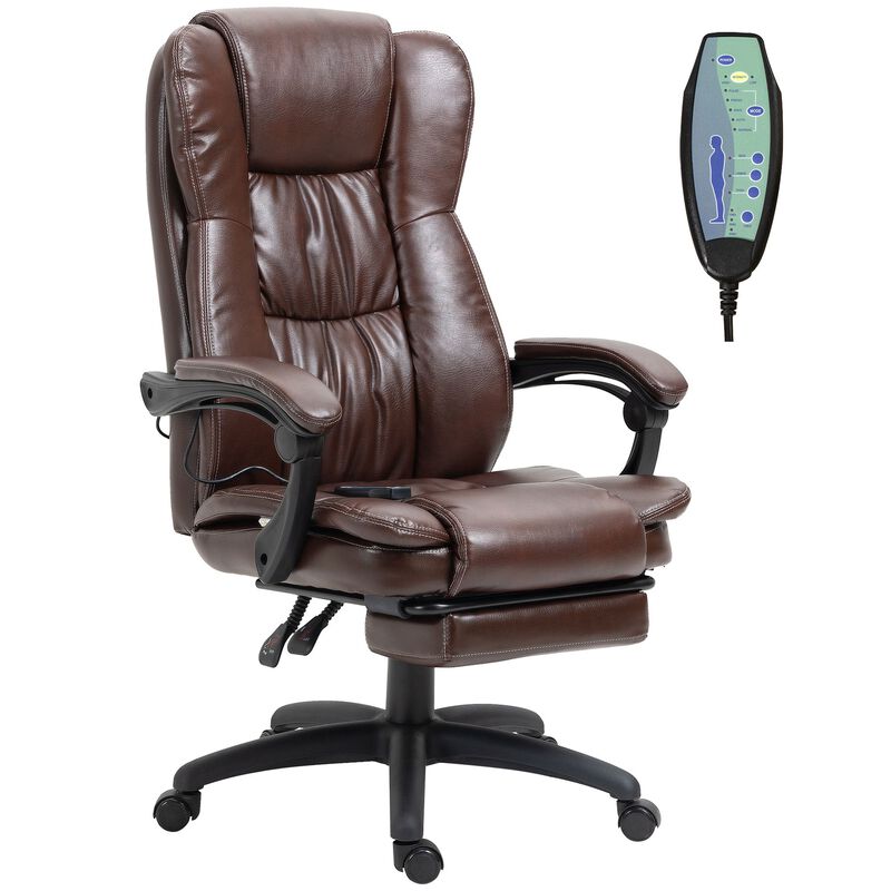 Brown Massage Office Chair: 6-Point Vibrating Ergonomic Chair with Footrest