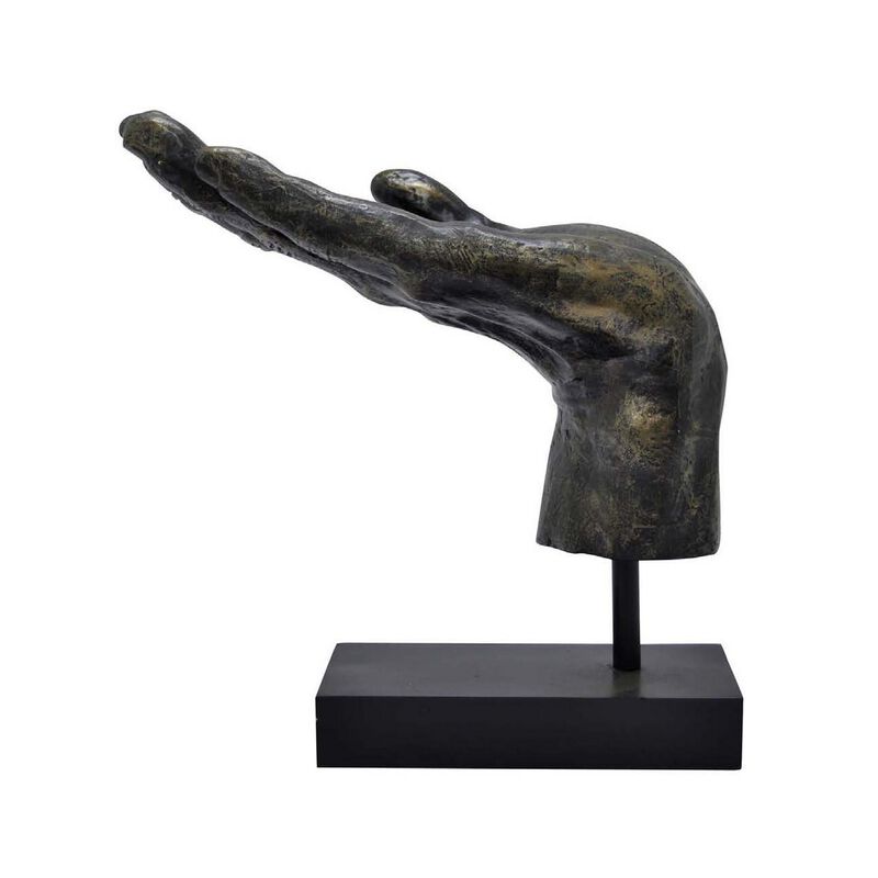Lizzy Tabletop Decorative Hand Sculpture, Black, Bronze Resin 14 Inch - Benzara