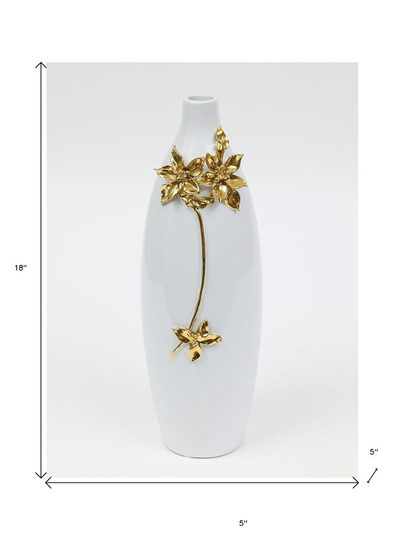 HomeRoots 18" Gold Floral Oval Ceramic Table Vase With Sculptural Details image number 3