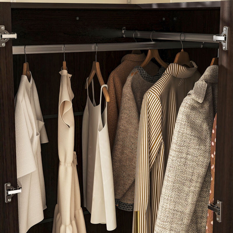 FUFU&GAGA Corner Wardrobe Closet with Adjustable Shelves and Drawers,(35.4" W x 35.4" D x 70.9" H), Dark Brown