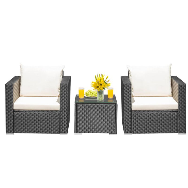 Hivvago 3 Pieces Patio Wicker Conversation Set with Cushion