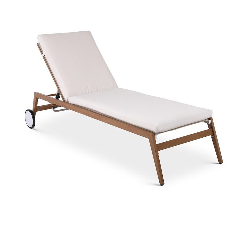 Meridian Furniture Maui Cream Water Resistant Fabric Outdoor Patio Lounger