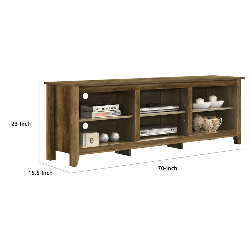 Nitto TV Stand Media Cabinet, Adjustable Shelves, Oak Brown 70 Inch - Benzara