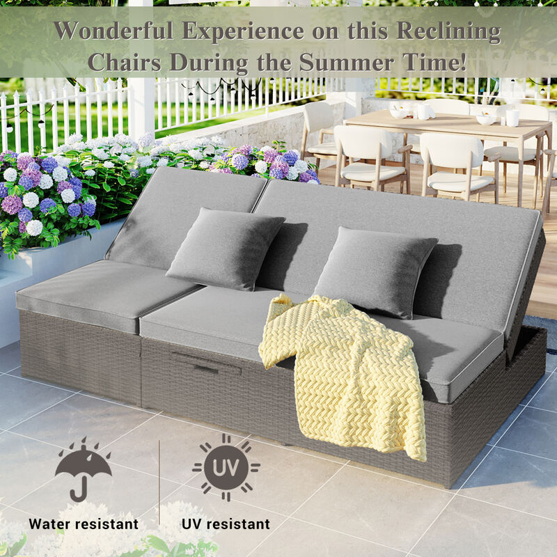Streamdale Gray Wicker Rattan Double Sunbed Recliners for 2 image number 3