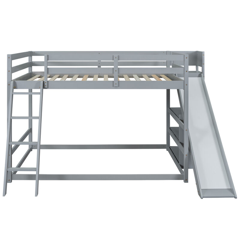 Whisen Full over Full Bunk Bed with Slide & Shelves, Solid Pine for Kids Bedroom image number 0