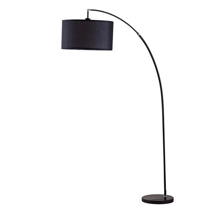 Floor Lamp with Curved Metal Frame and Drum Shade, Black-Benzara
