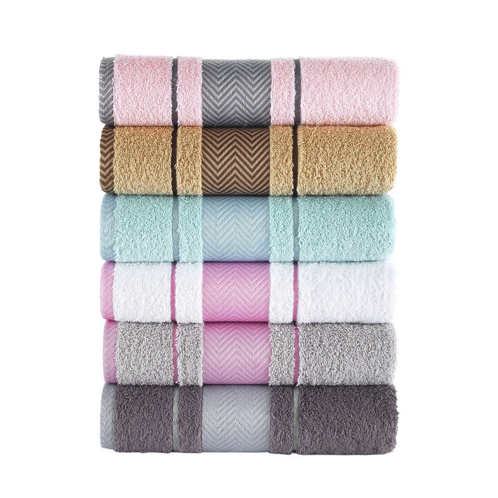 KAFTHAN Textile Multicolor Fishbone Turkish Cotton Face/Hand/Hair Bath Towels (Set of 6)