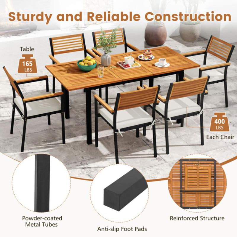 Hivvago 7-Piece Patio Dining Set Wood Metal with Seat Cushions and Umbrella Hole