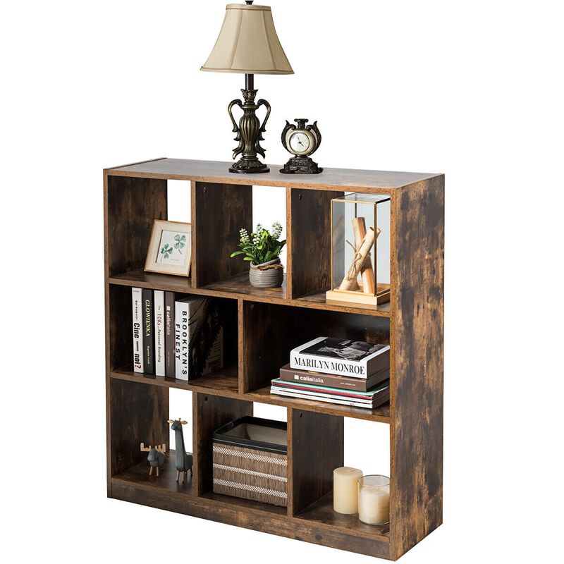 Open Compartments Industrial Freestanding Bookshelf for Decorations-Brown image number 6