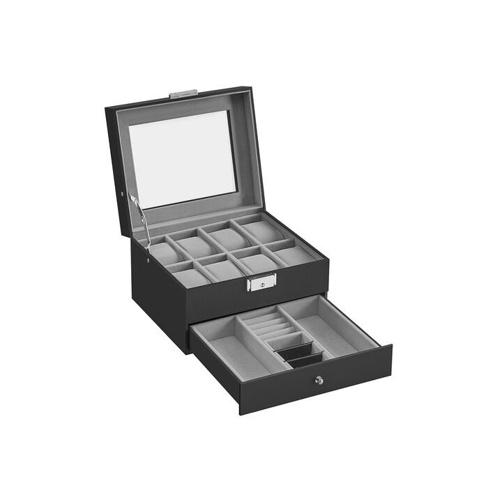 Lockable 8-Slot Watch Box – Jewelry Display Case for Men with Keys