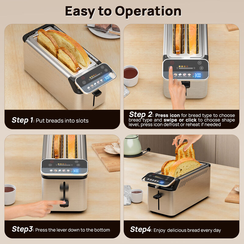 WHALLULTRA 4 Slice Long Slot Toaster, Touch Screen with Projection Display,1.5" Wide Slots, 5 Bread Types & 11 Shade Settings image number 6