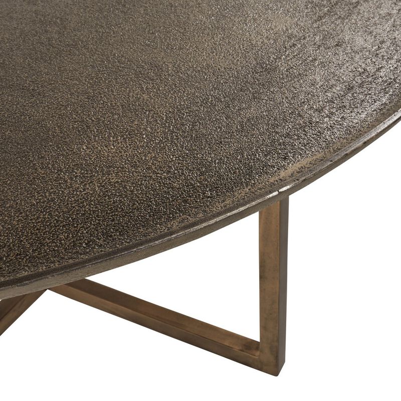 Rexi 40 Inch Aluminum Coffee Table, Round Tray Top, Bronze-Benzara image number 2