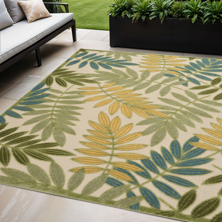 HomeRoots 5' X 8' Green Yellow And Blue Palm Leaf Indoor Outdoor Area Rug