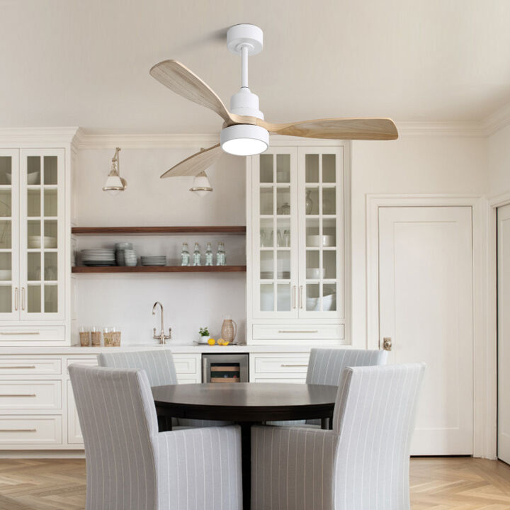 48 Inch Ceiling Fan With 3 Solid Wood Blades Remote Control Reversible DC Motor For Living Room