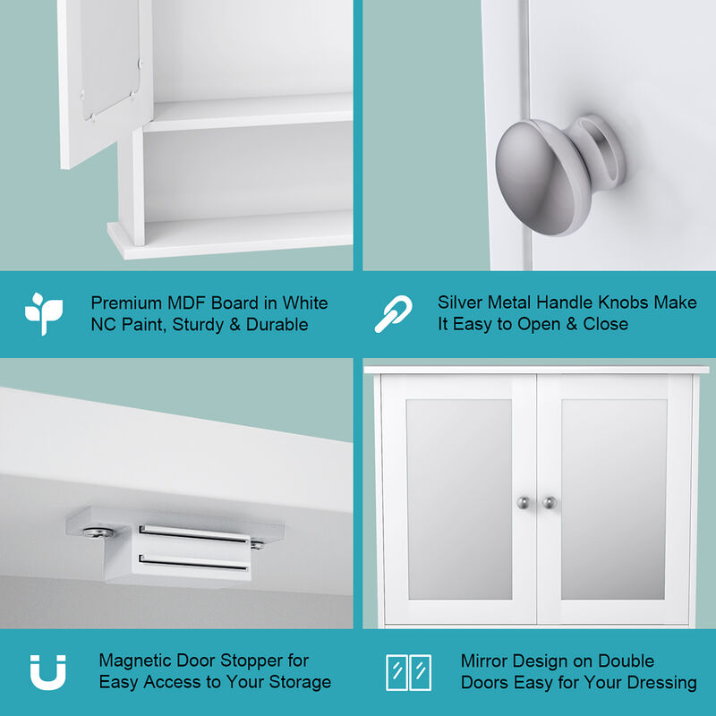 Costway New Bathroom Wall Cabinet Double Mirror Door Cupboard Storage Medicine Cabinet Shelf White