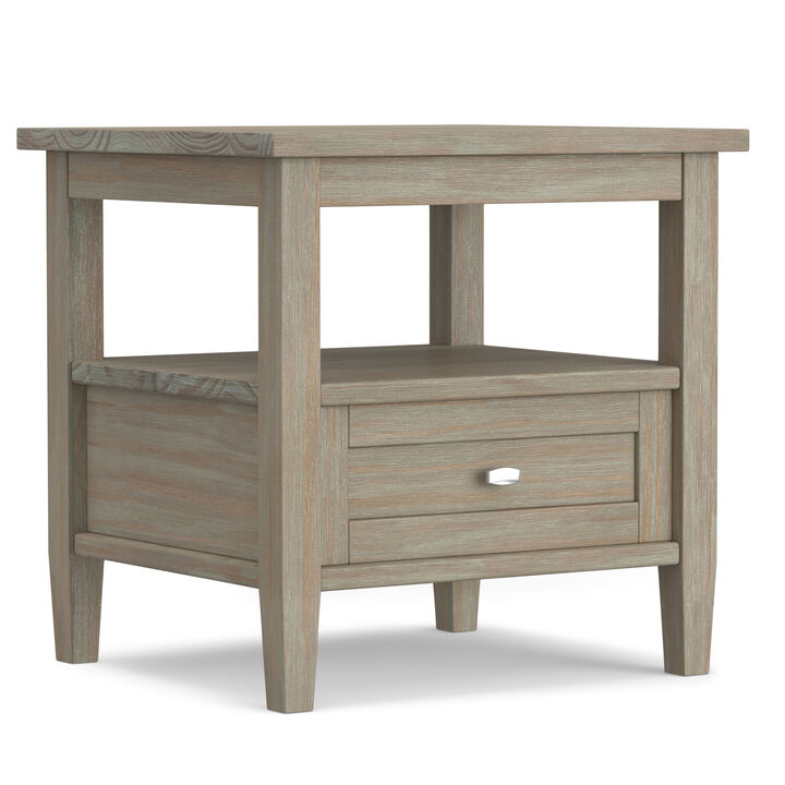 Warm Shaker SOLID WOOD 20 inch Wide Rectangle Transitional End Side Table in Distressed Grey