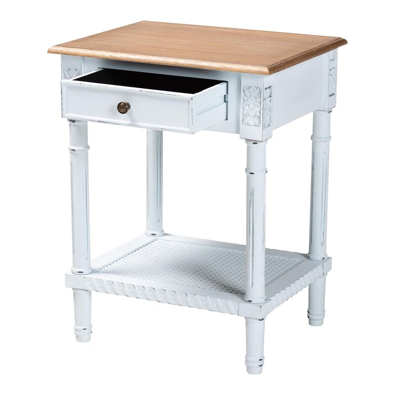 Baxton Studio Legrand Classic French Two Tone White and Natural Brown 1 Drawer End Table