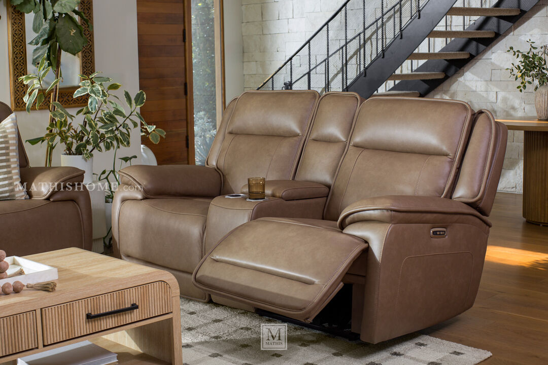 Malcesine Dual Power Reclining Leather Loveseat with Console