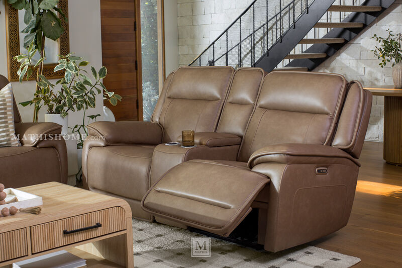 Malcesine Dual Power Reclining Leather Loveseat with Console image number 1