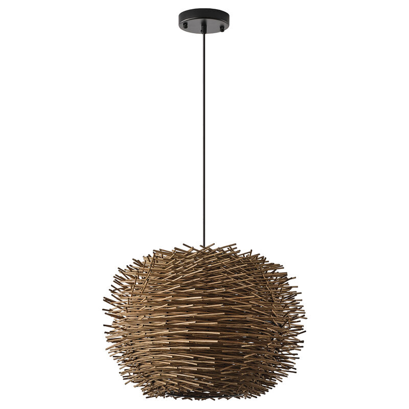 17.7" Farmhouse Dark Brown Handwoven Rattan Nest Pendant Light for Kitchen Island, Living Room and Dining Room image number 0