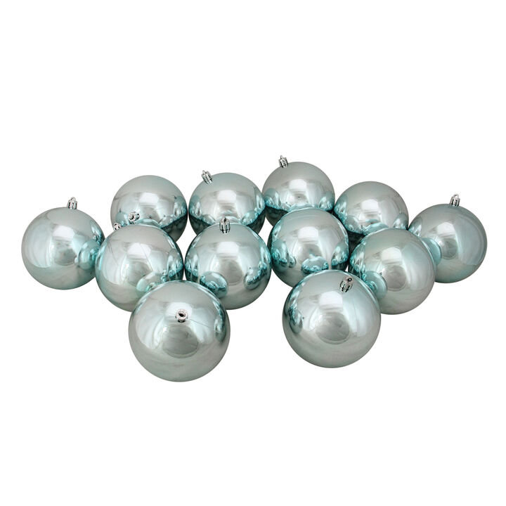 12ct Mermaid Blue Shatterproof Shiny Christmas Ball Ornaments 4" (100mm)