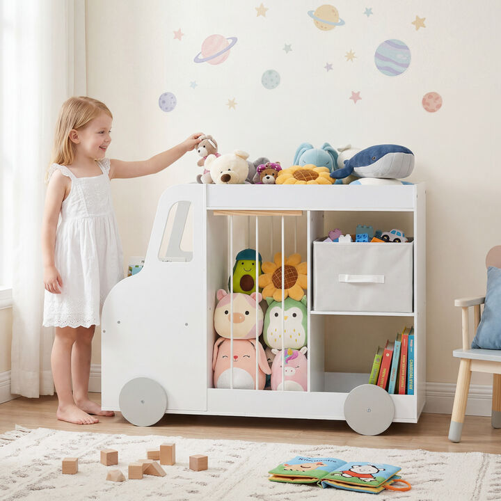 Toy Storage Organizer with Fabric Drawer and Universal Wheels
